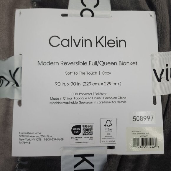 Calvin Klein Modern Reversible Full/Queen Blanket  Soft & Cozy 90"x90" Lush Grey - Picture 4 of 10